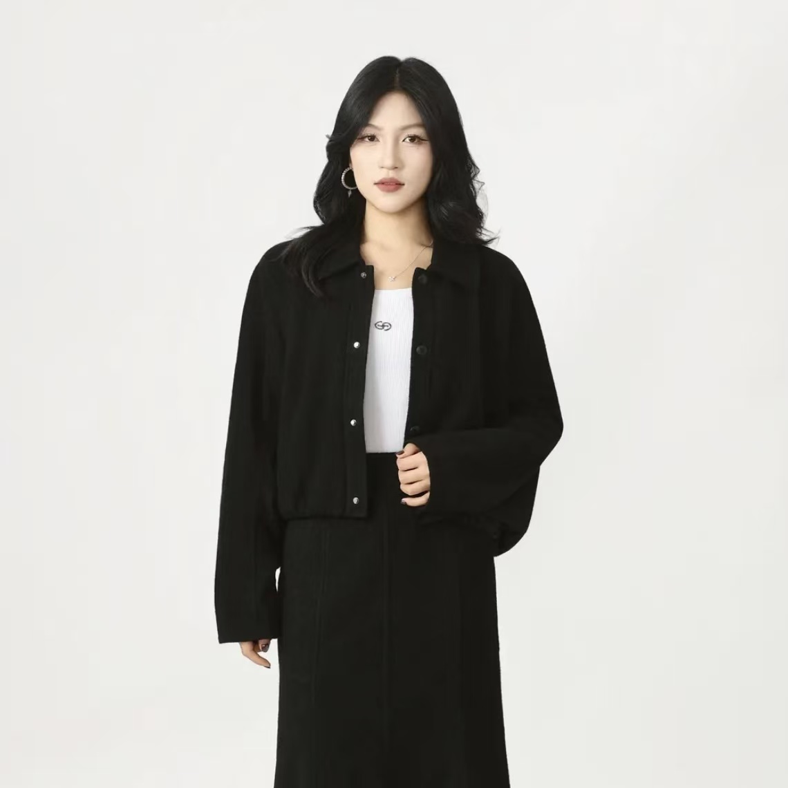 GIRDEAR/哥弟秋冬韩系酷飒风高级感显瘦百搭羊毛呢短外套140044