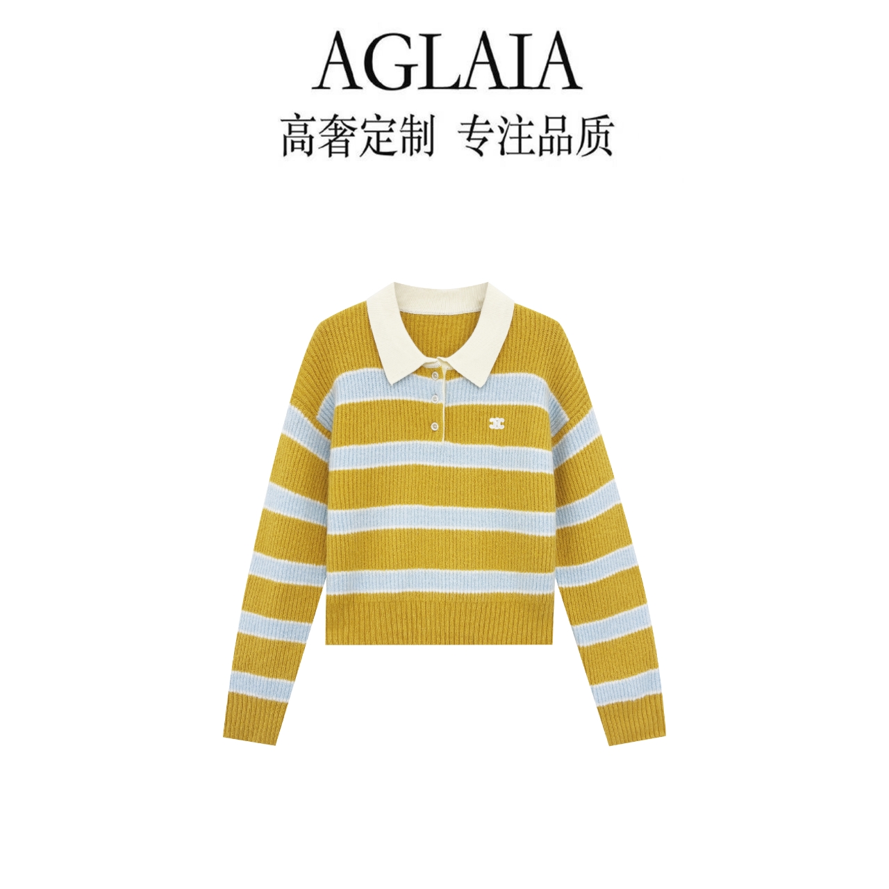 AGLAIA~2025秋季新款刺绣时尚休闲条纹Polo领套头针织衫上衣6306
