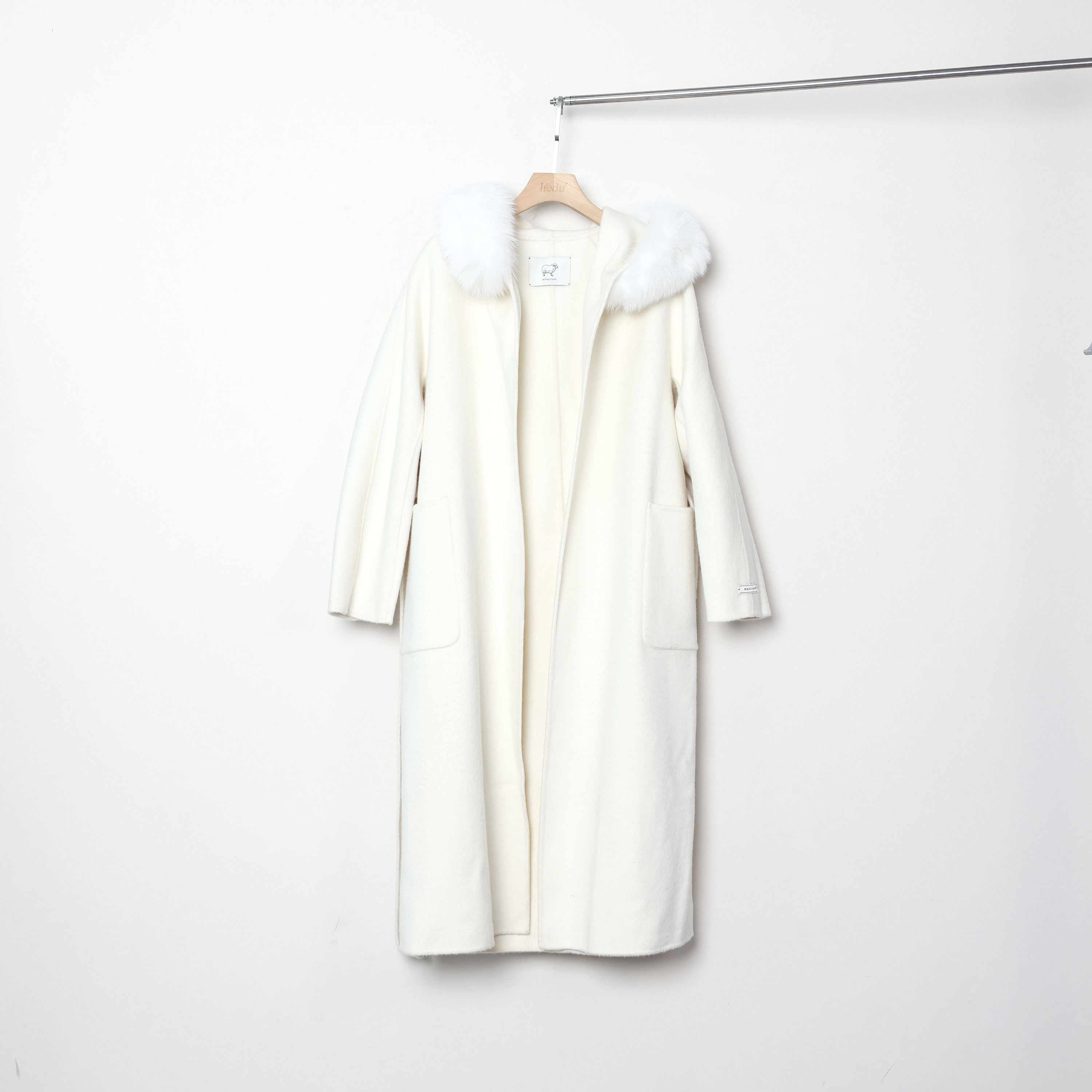 QC裂渡【天使之翼】微胖大码女冬季时尚连帽长款双面呢大衣ZY3625