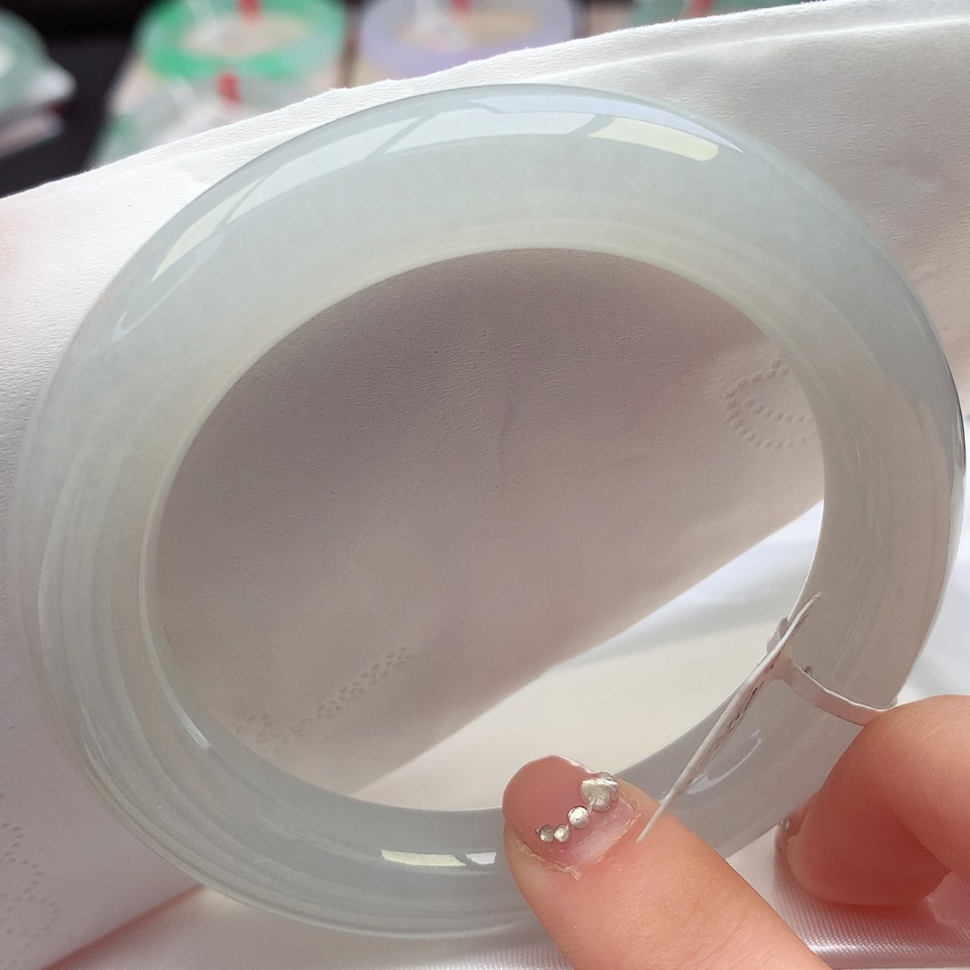 翡翠手镯未镶嵌天然翡翠54-55荔枝肉白冰卡双十一胖圆