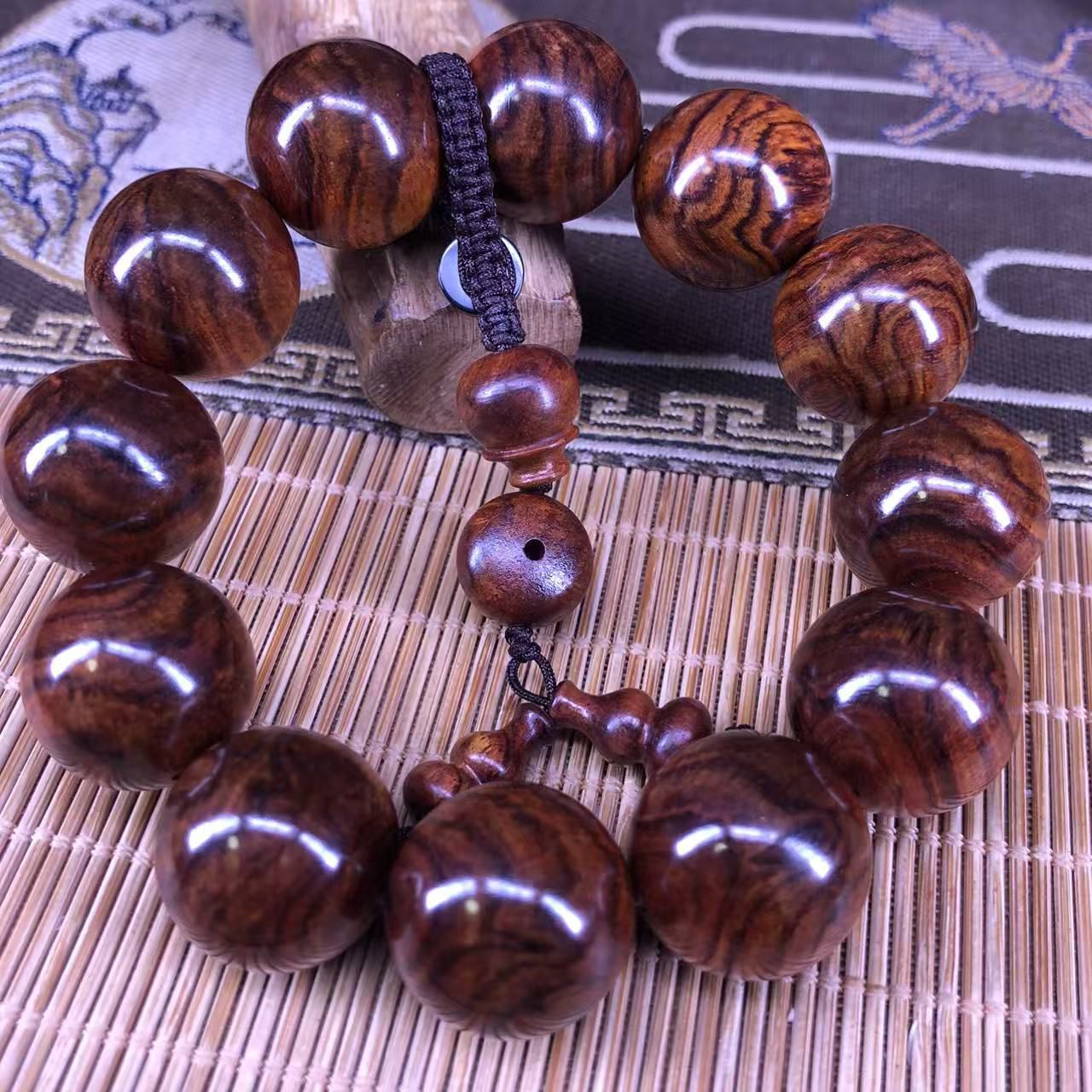 海南黄花梨蓝紫大黑线满山水纹2.0精品手串