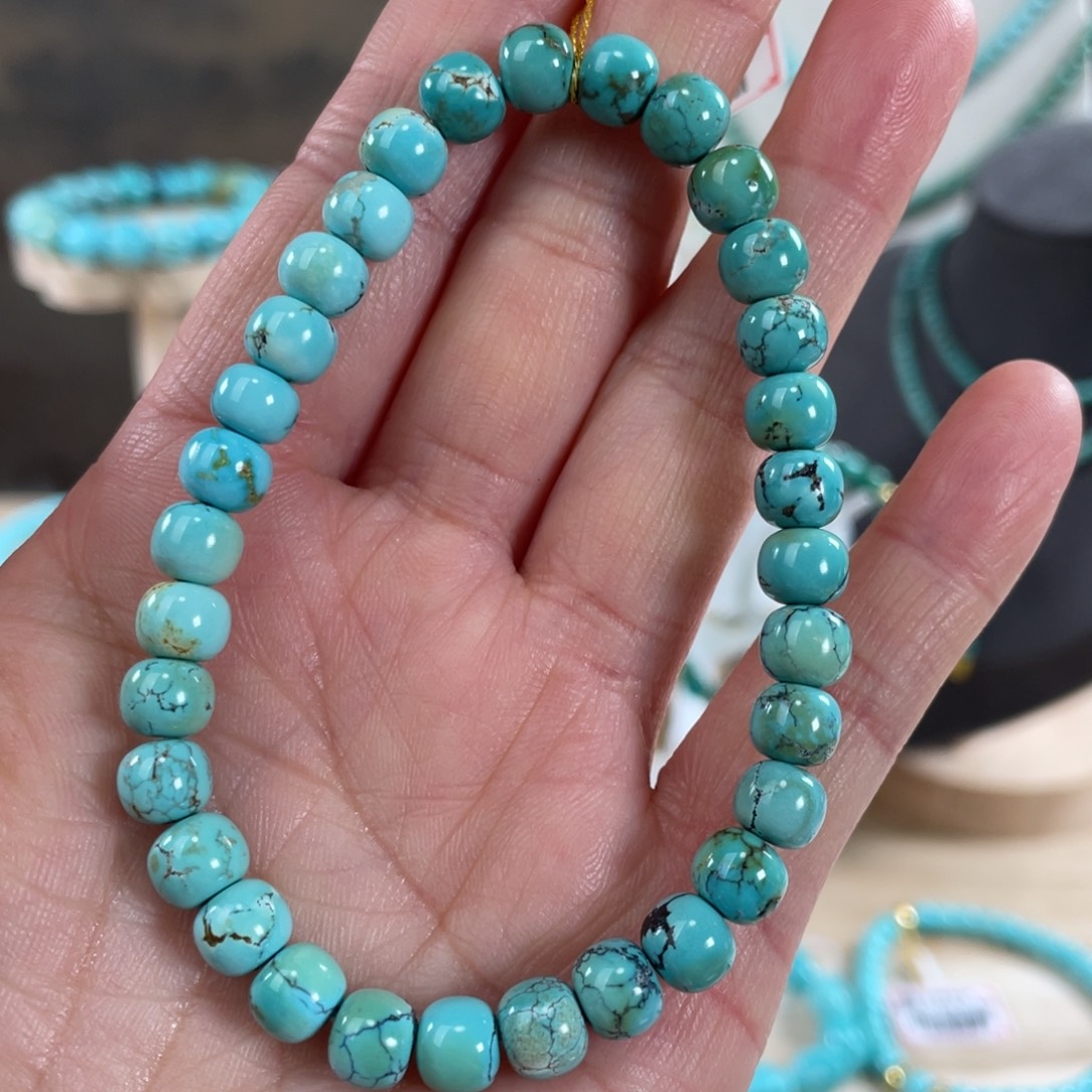 绿松石未镶嵌套链6.6精品高瓷蓝炫彩手串