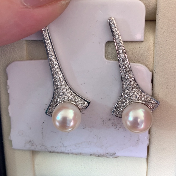 银S925镶嵌耳饰海水珍珠