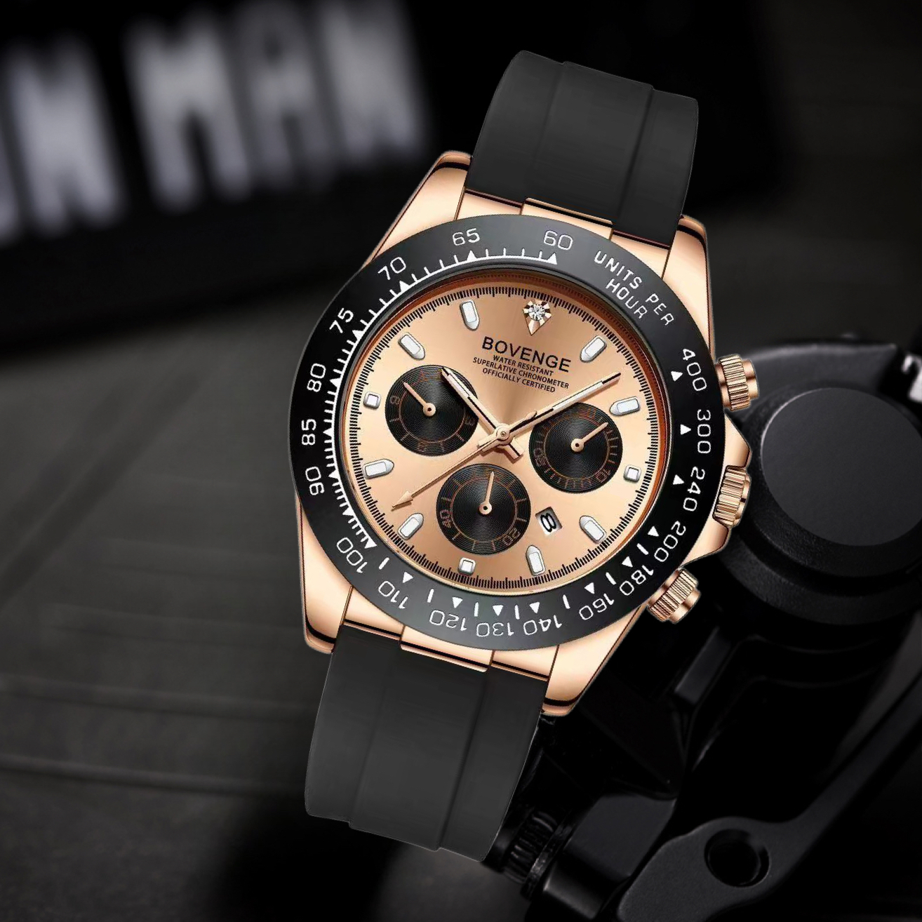 全新迪通拿玫金夜光防水全自动男士腕表B-781/zy