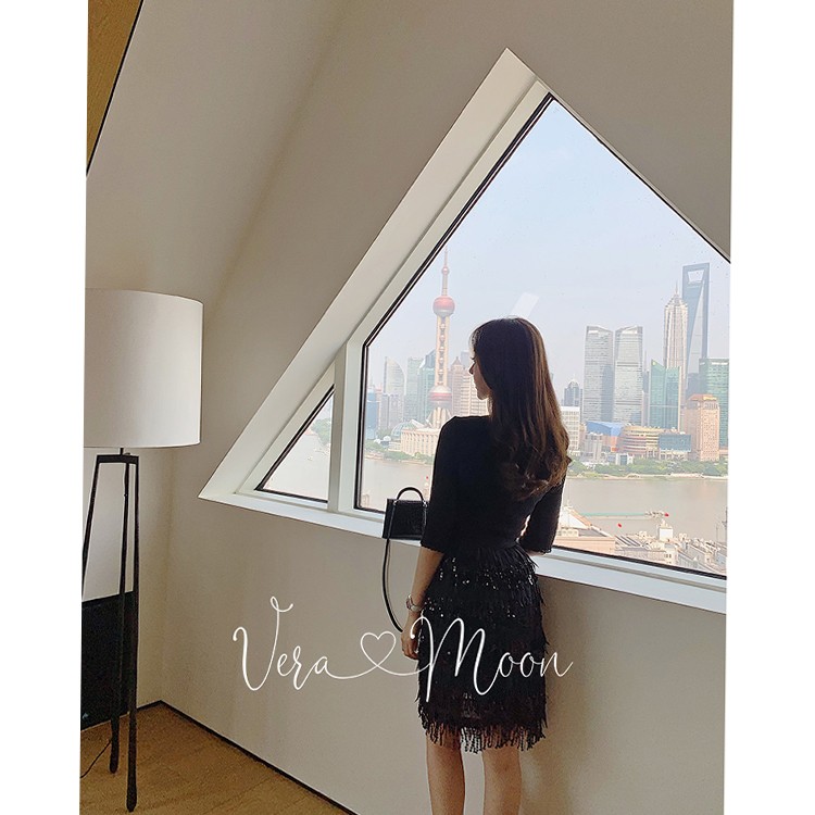 Rose Owner粉丝99秒杀福利～流苏亮片网纱时尚黑晶色中长款蛋糕裙