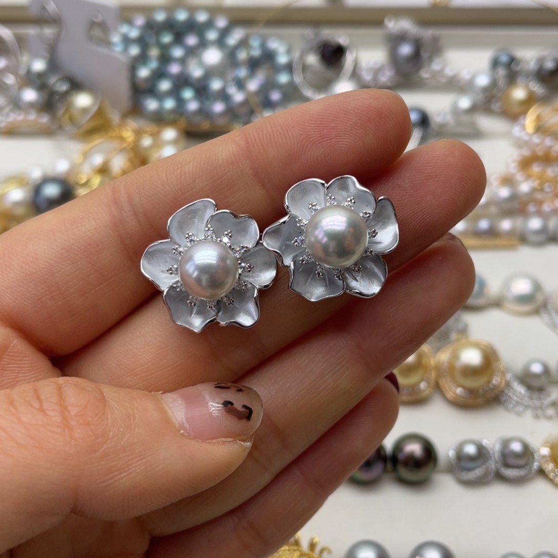 海水珍珠耳饰银S925镶嵌