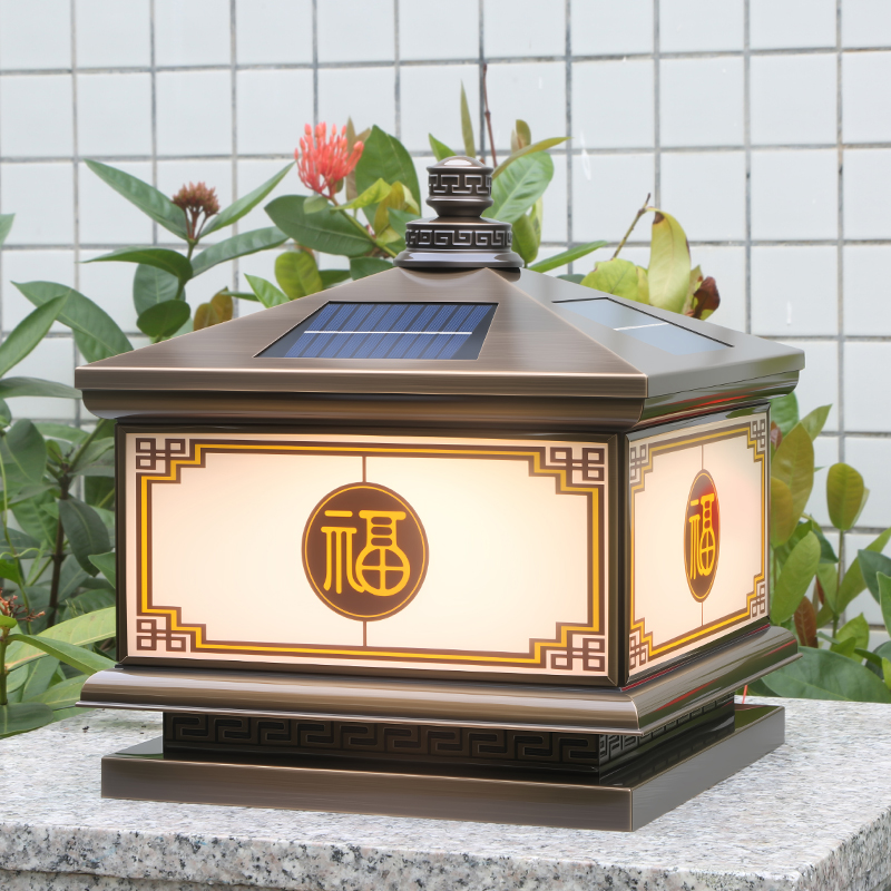 新款全铜太阳能灯太阳能门柱灯家用柱子灯别墅大家用院户外柱子灯