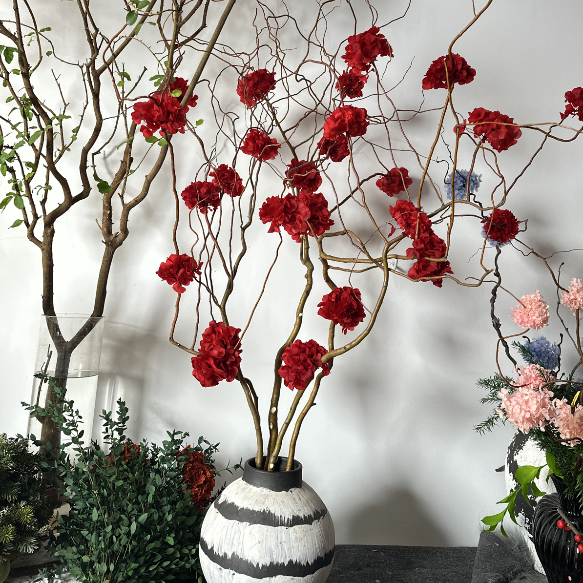 【芳华金枝】高级复古红  新年绣球永生花花束鲜花  真花