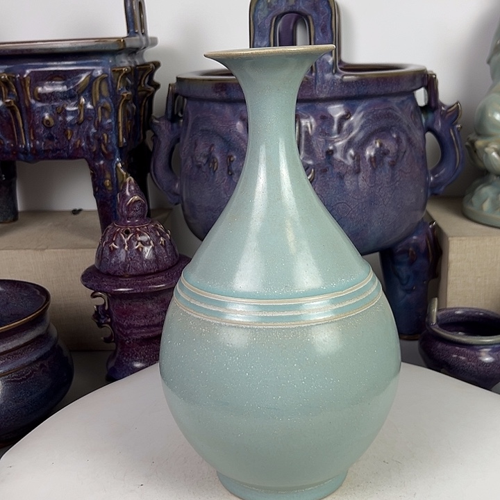 用***3摆件汝瓷天青釉玉壶春瓶！