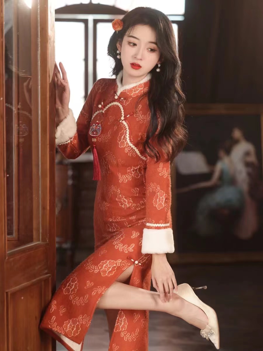 911-南瓜色 美玲经  改良 旗袍 【配饰基本都有  没有不要找我补】