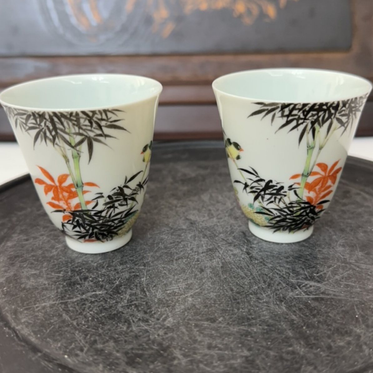 手工绘画粉彩杯适合日常品茗使用家用