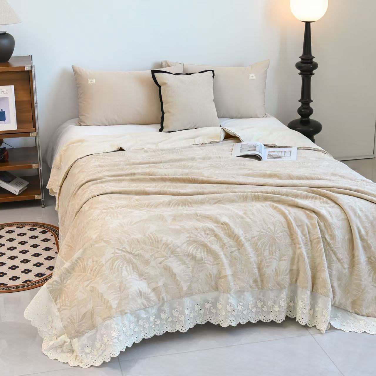 M【夏被-笑春风-米】200*230cm亲肤时尚双面轻奢被子