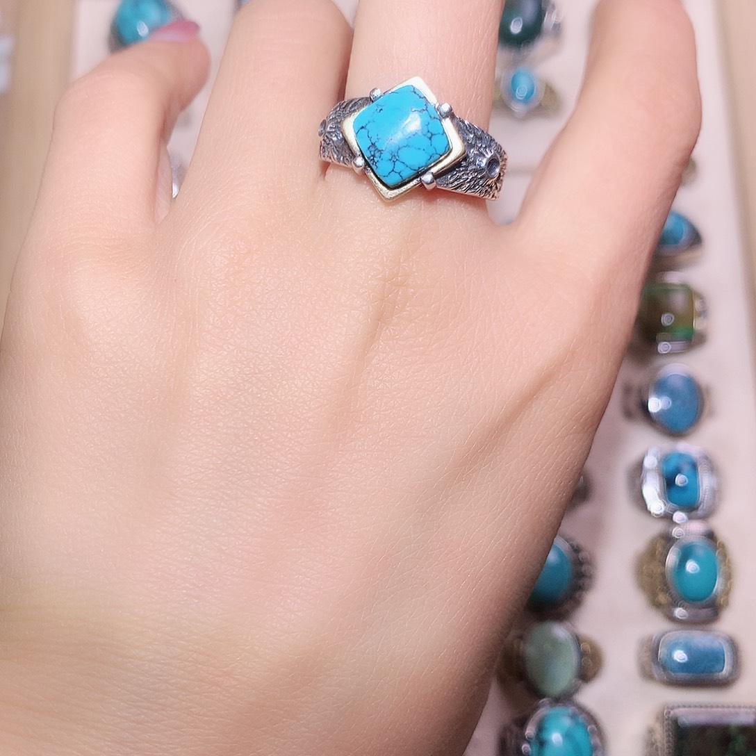 绿松石银S925镶嵌戒指