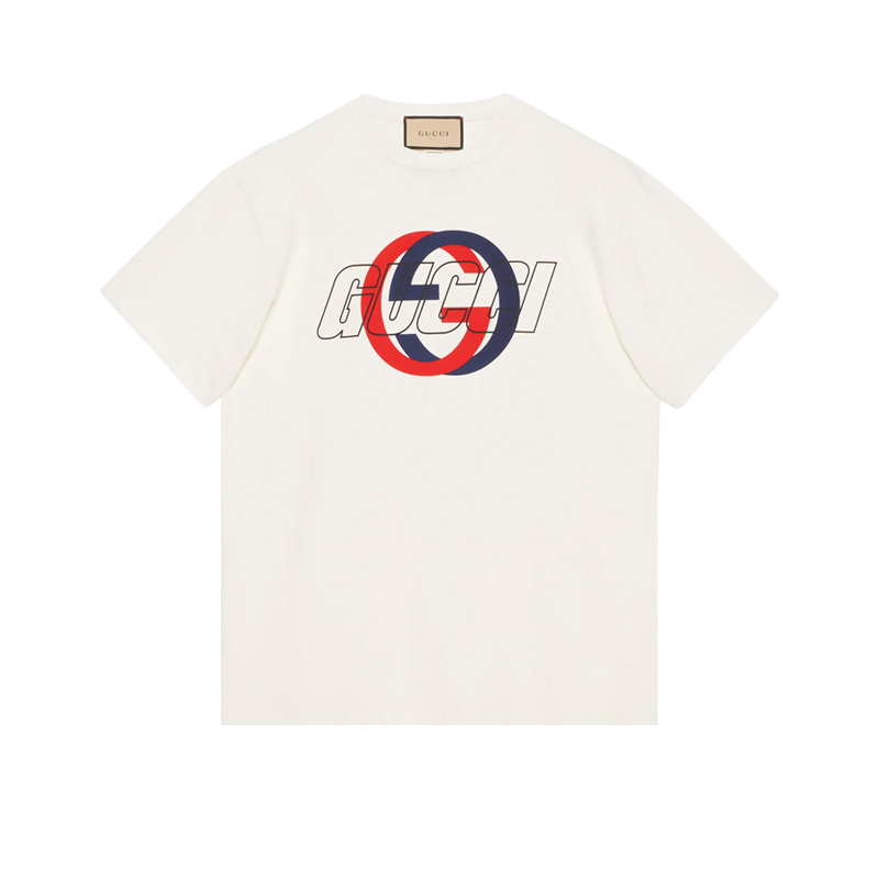 GUCCI/古驰米白色印花字母圆领纯棉短袖T恤时百搭尚休闲男款