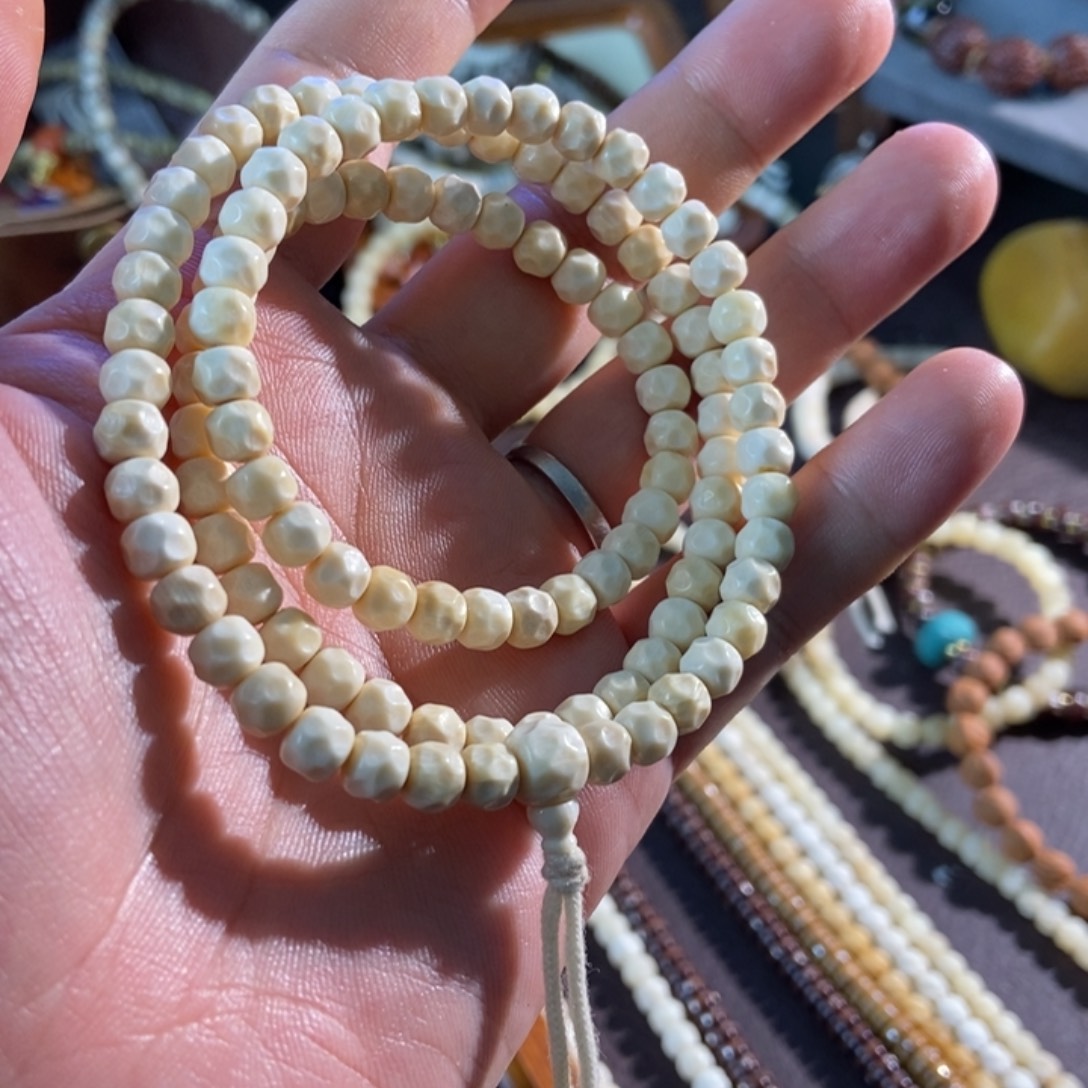 白玉菩提吊坠手工猛犸无相108