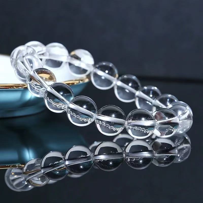 天然巴西白水晶单圈手链手串晶体通透无棉无裂透明佛珠男女通戴