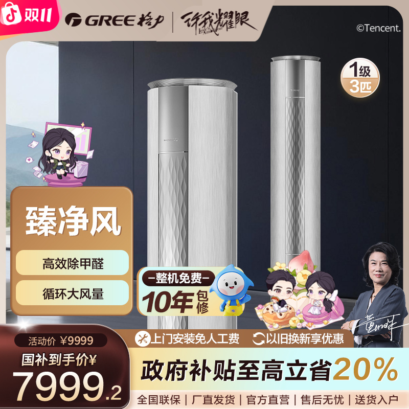 格力臻净风变频冷暖3匹1级能效柜机空调 (钛空银)