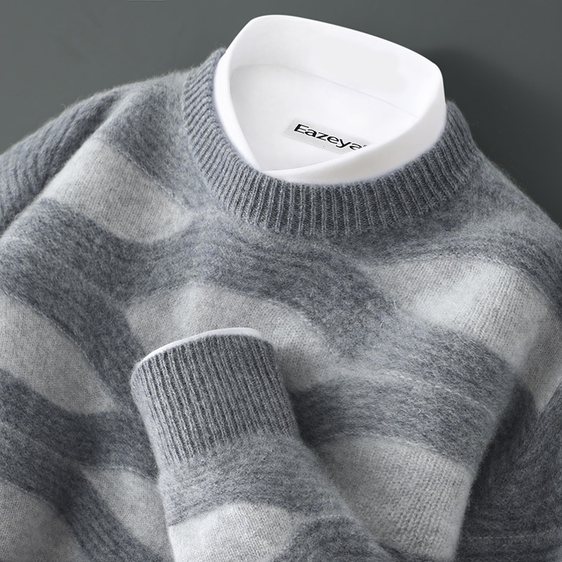 减龄款！羊绒衫男士圆领撞色提花毛衣休闲针织打底衫针织衫