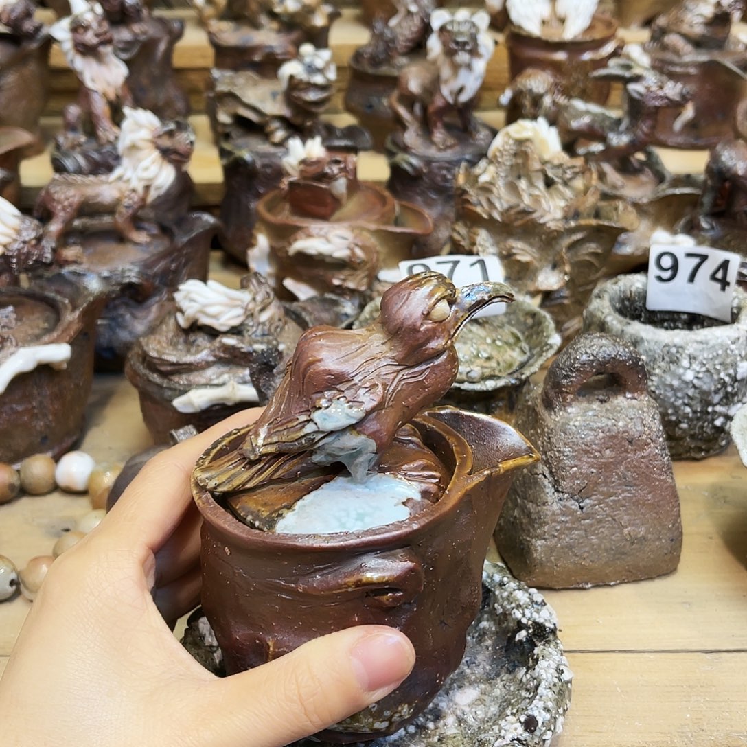 瓶柴烧粗陶手捏宝瓶粘底