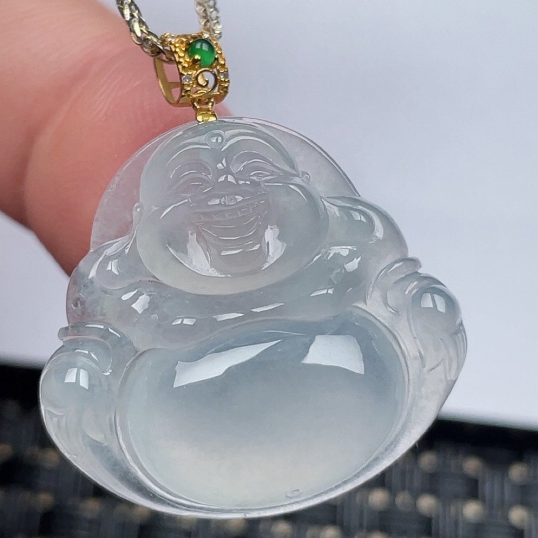 缅甸天然翡翠A货冰种白月光佛公吊坠尺寸26.6×25×6