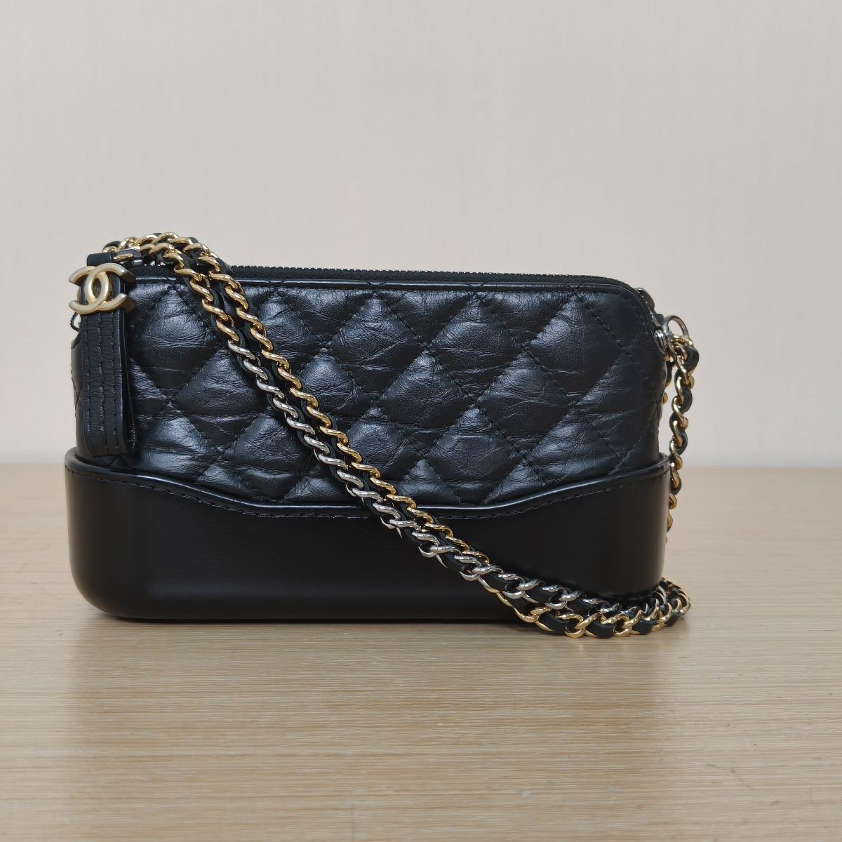 95新 Chanel/香奈儿 【双攀】流浪 WOC 拉链版 19cm 黑色 26开 