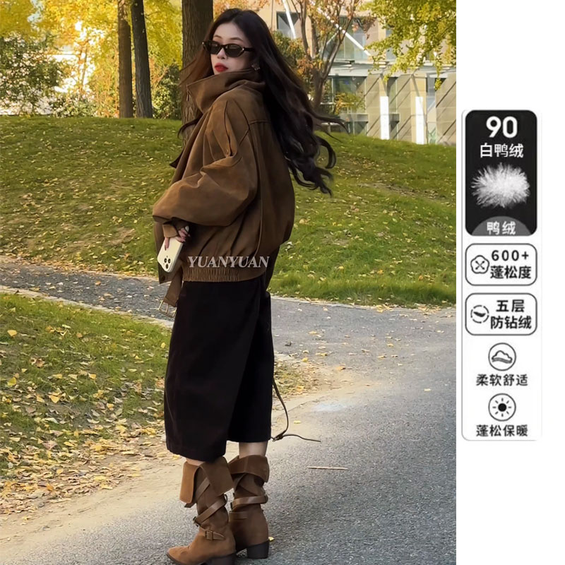 【媛媛】冬季女立领休闲风复古港风短外套上衣时尚休闲保暖羽绒服