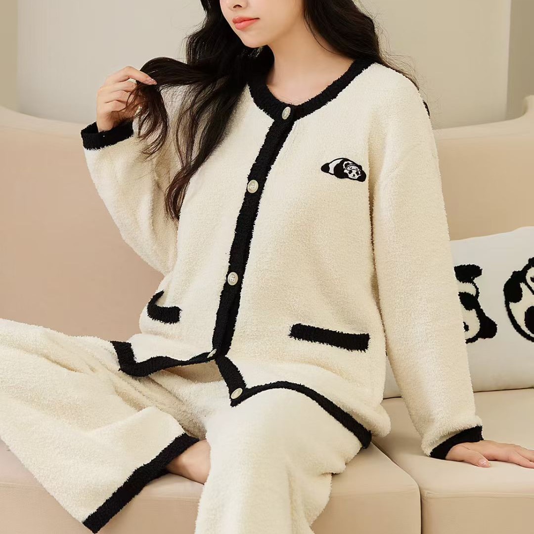 孕妈秋冬季保暖半边绒加厚加绒高档时尚孕期产后可外穿家居服套