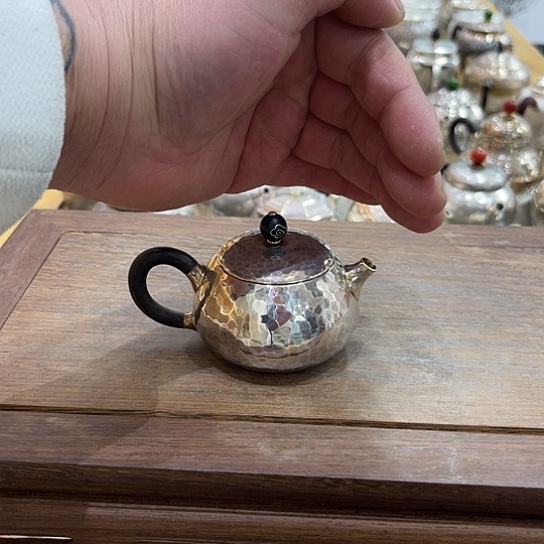 茶盏纯银999石瓢小壶