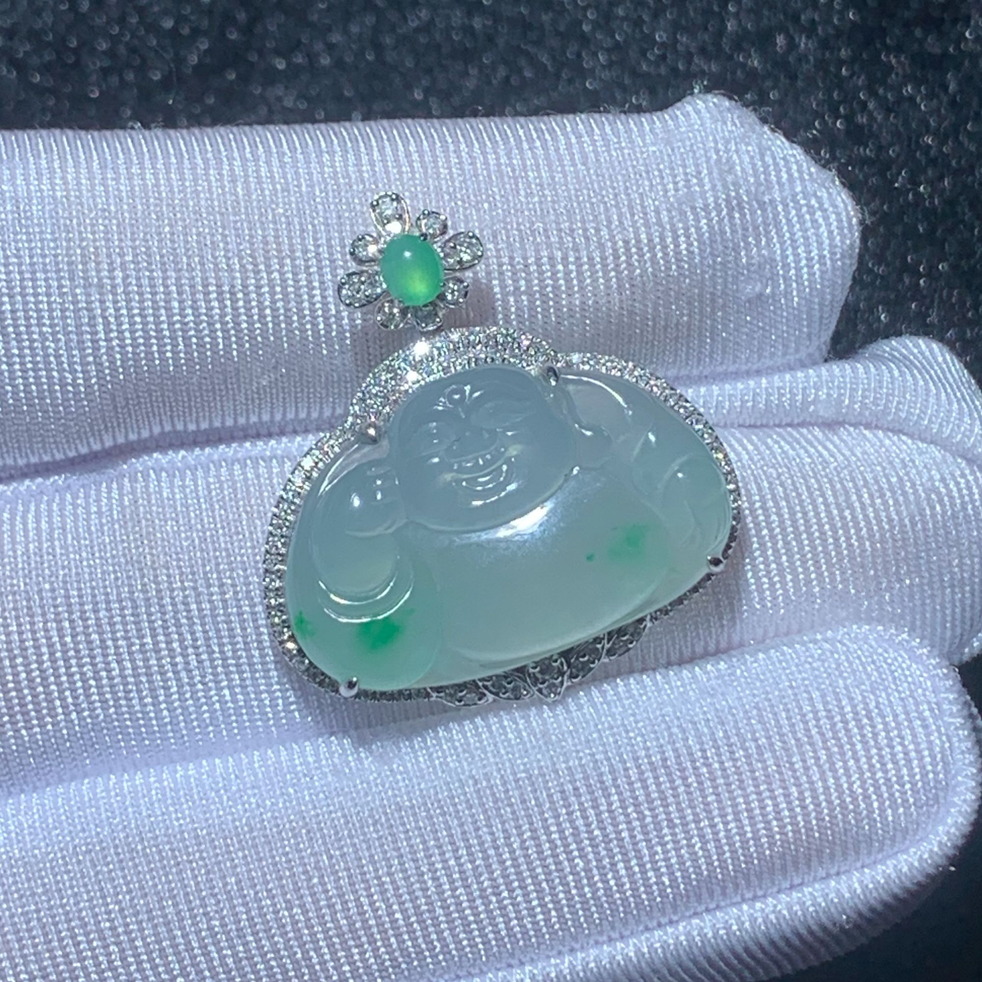 ZY-0419-5-07  天然缅甸翡翠A货 18K弥勒佛公吊坠