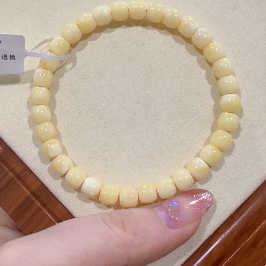 蜜蜡手链未镶嵌6.5m瓷白花