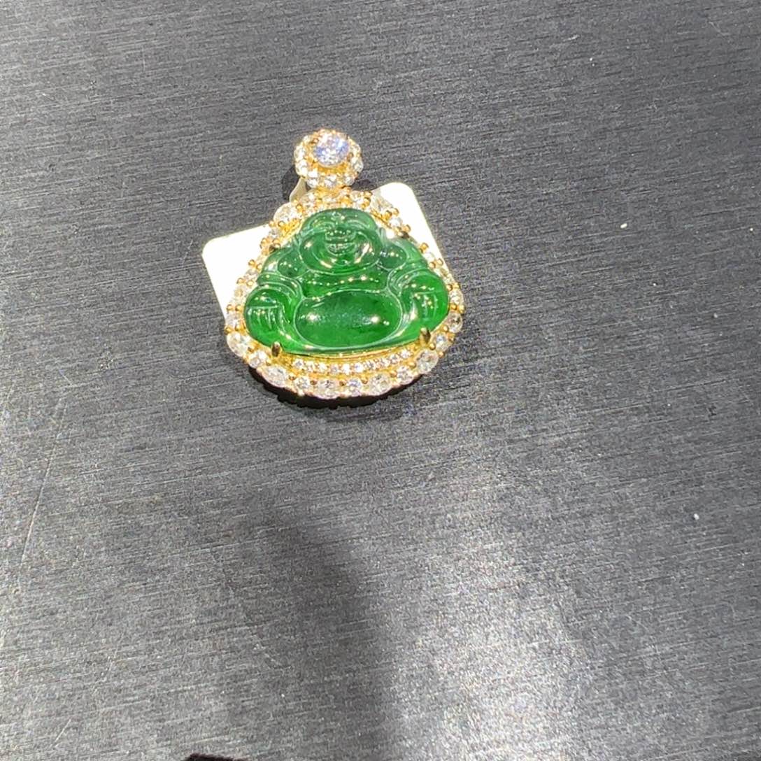 翡翠颈饰银S925镶嵌天然翡翠A货佛公