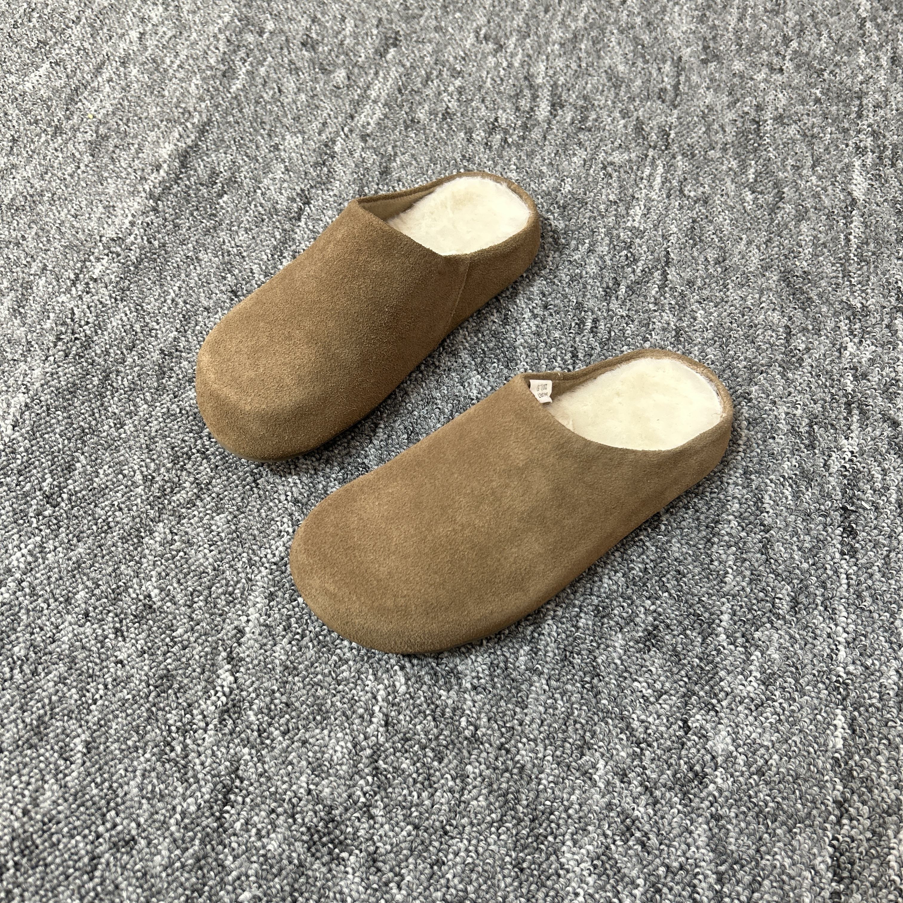 【撤柜断码】牛皮-羊毛厚底时尚加绒保暖勃肯雪地拖鞋百搭1487