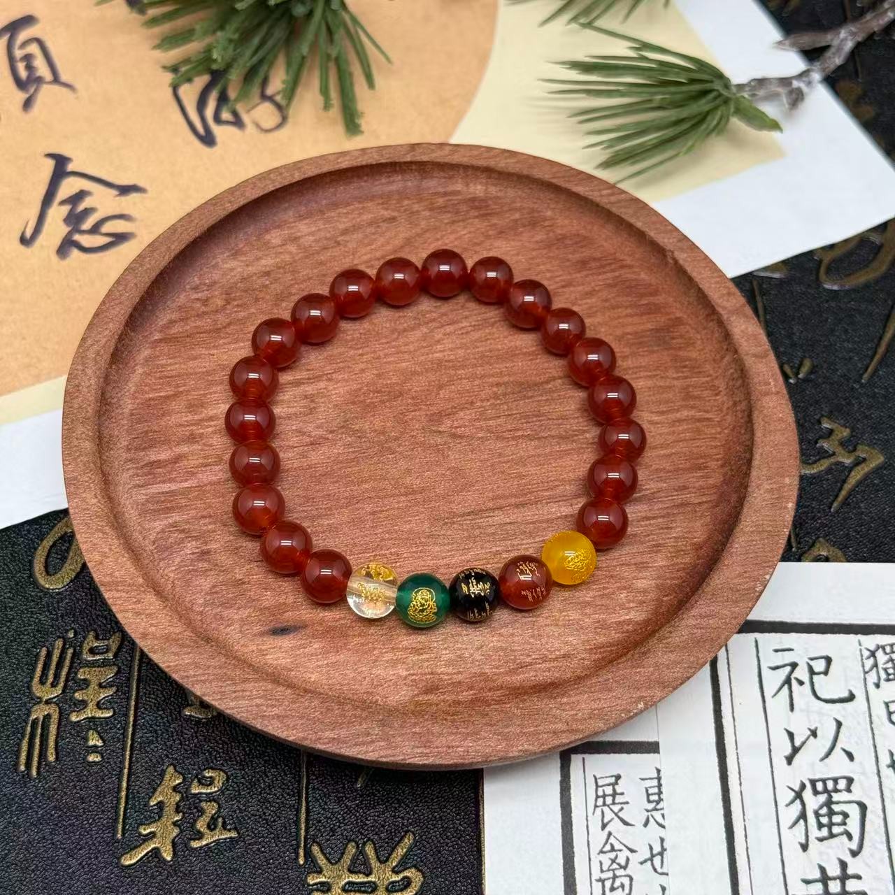 天然玛瑙红玛瑙配五路玛瑙手链多样性发—HHMN80190