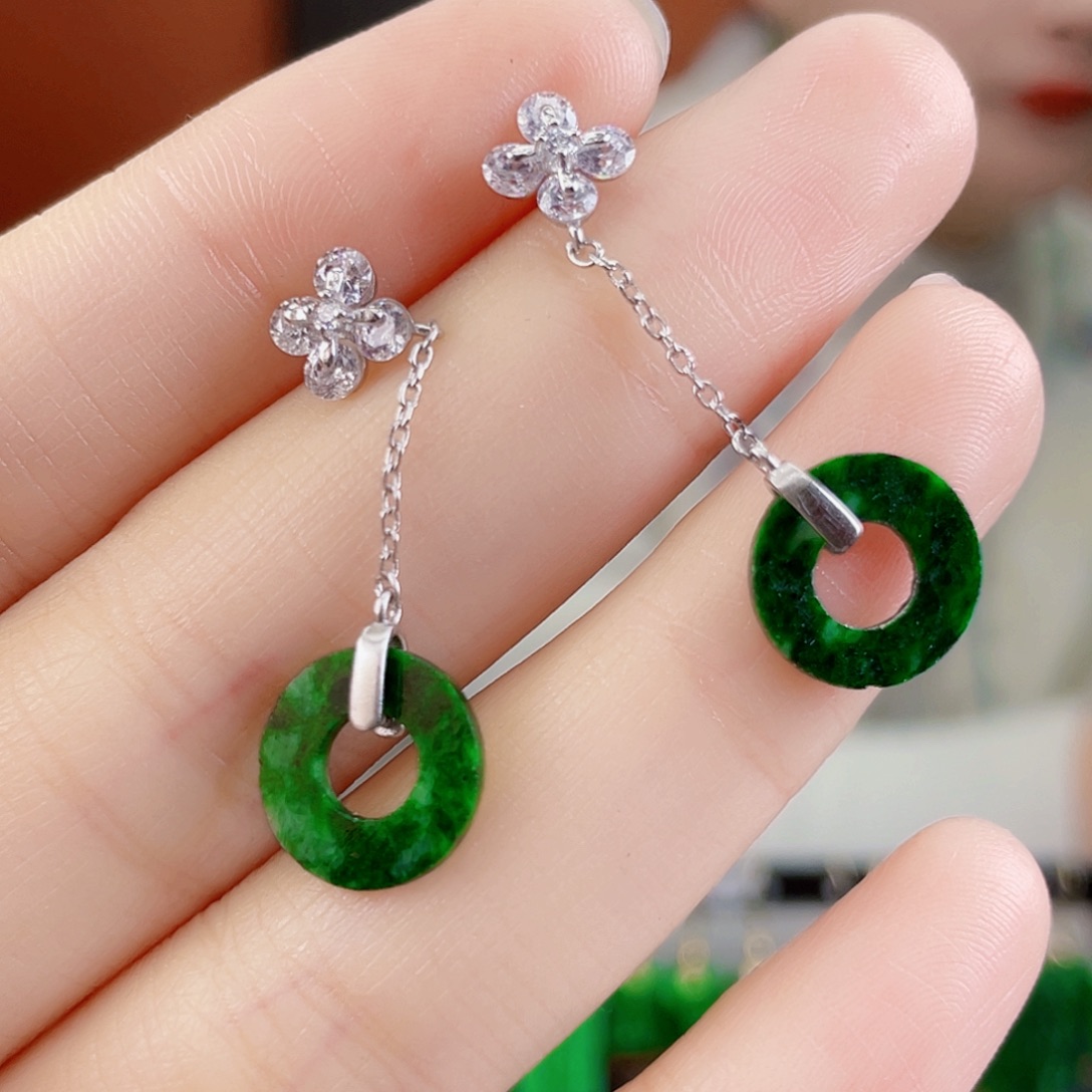 翡翠银S925镶嵌耳饰