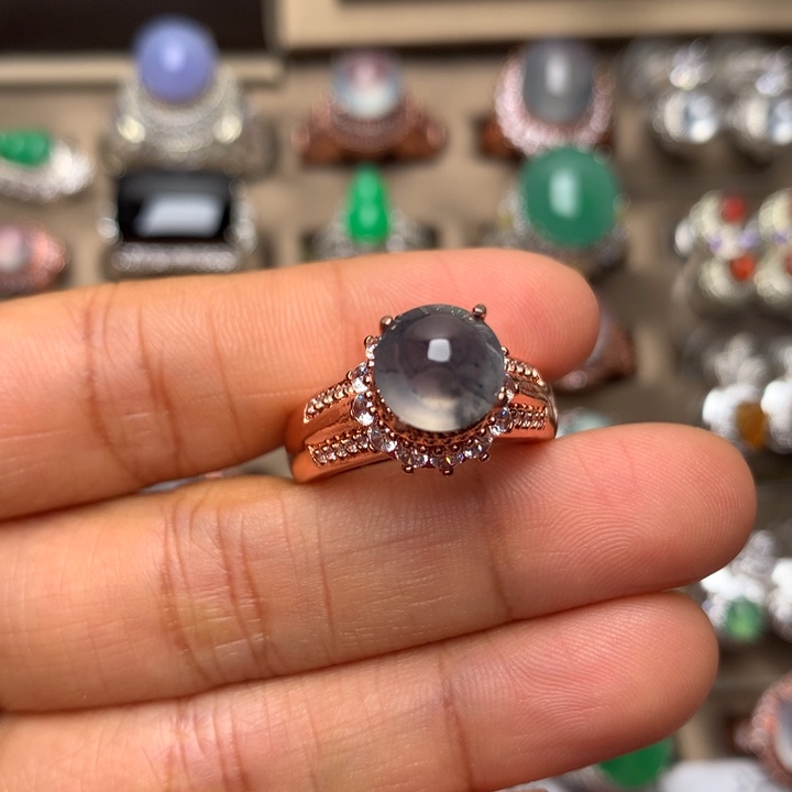 翡翠合金戒指翡翠高冰起光乌鸡戒面