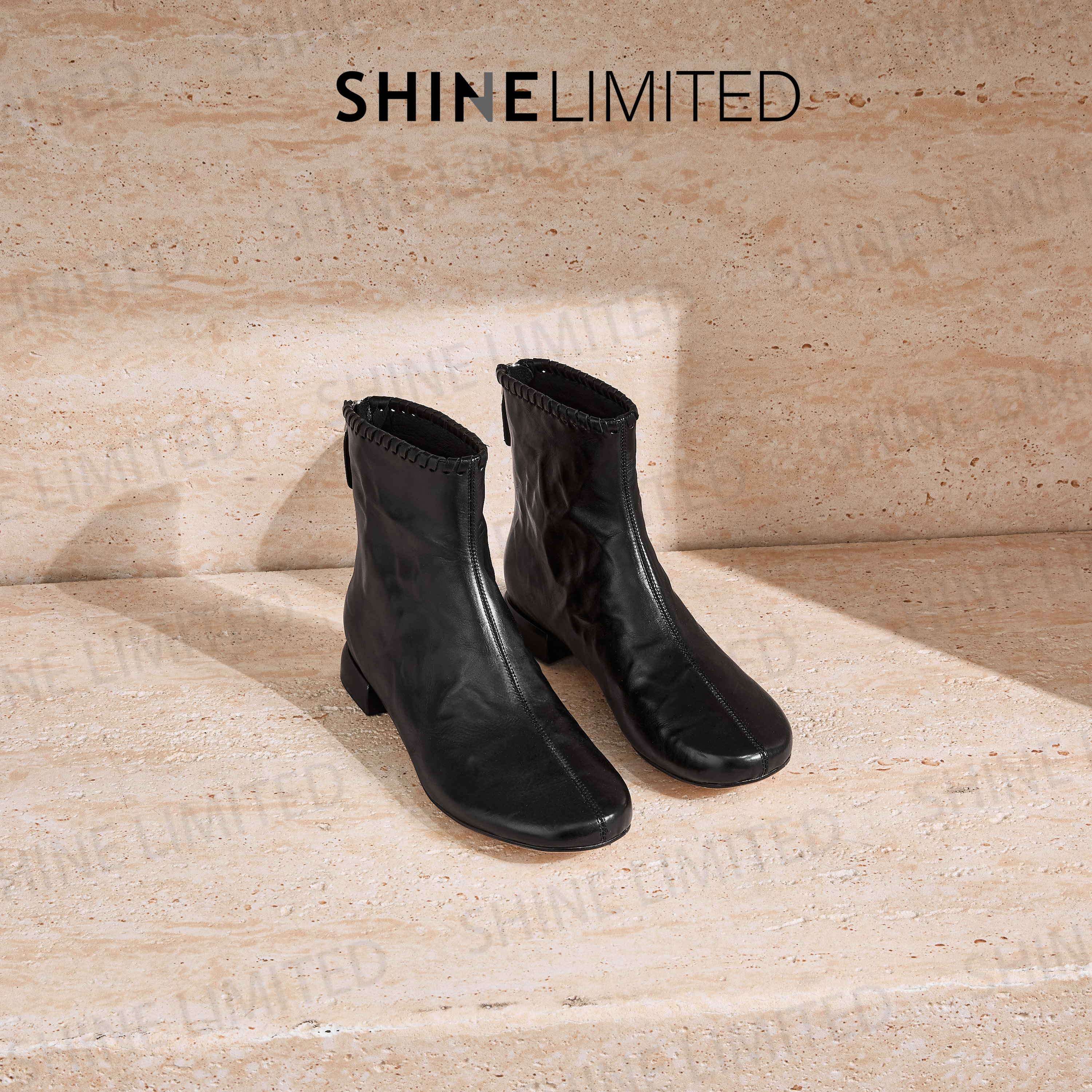 SHINELIMITED2025新款欧洲站小众设计款低跟时尚百搭短靴女G2582