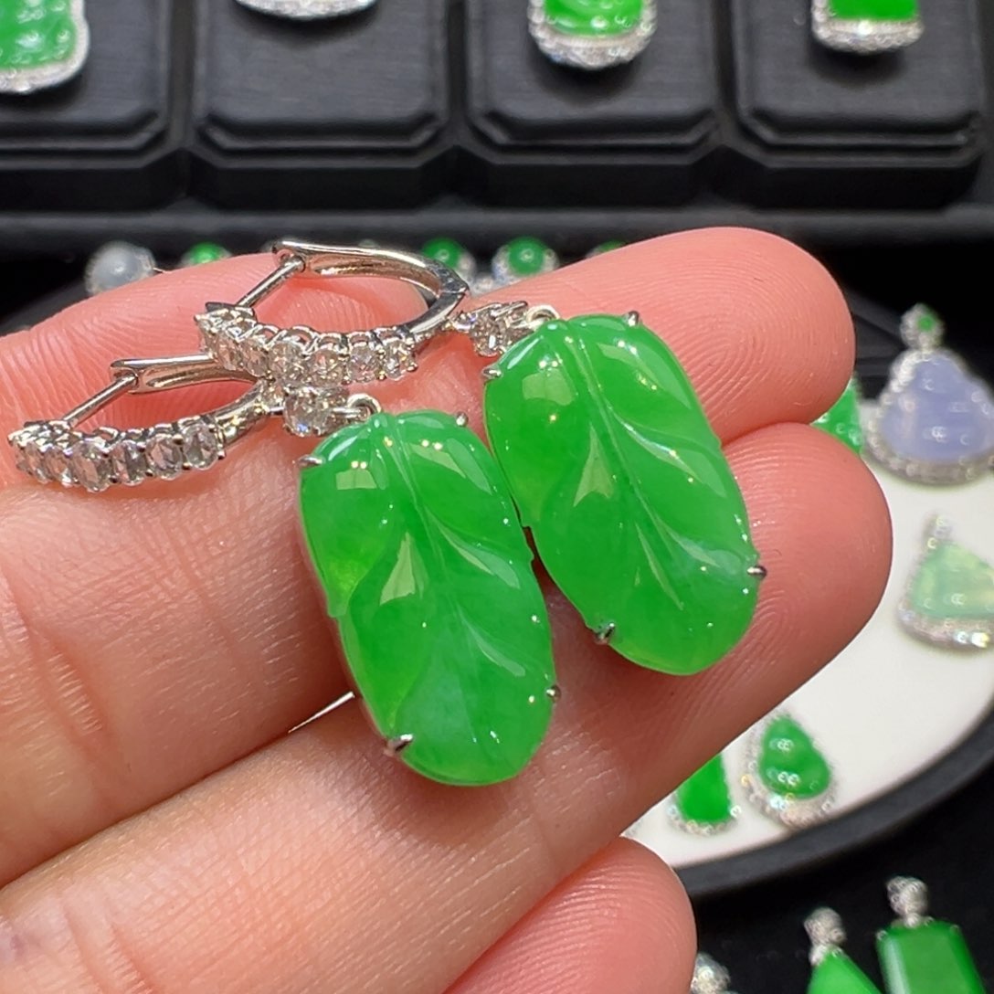 翡翠耳饰18K金镶嵌收到货48小时鉴赏期