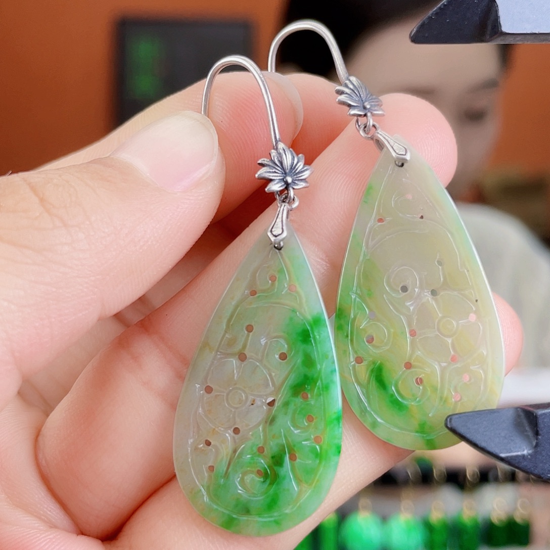 翡翠银S925镶嵌耳饰