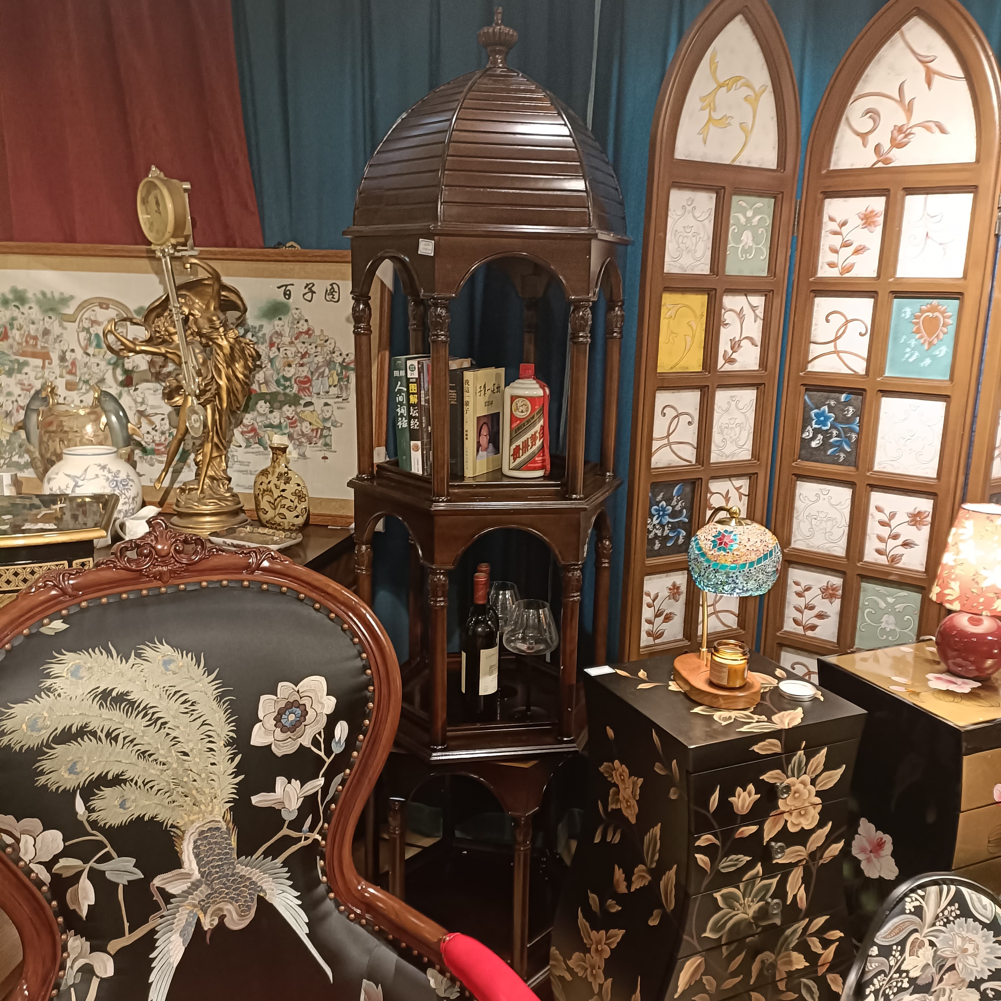 鸟笼柜角柜实木酒柜欧式客厅圆型置物柜LYY381-H-2 66*57*202cm