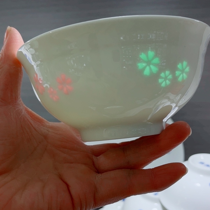 青花玲珑5寸饭碗三星花彩玲珑