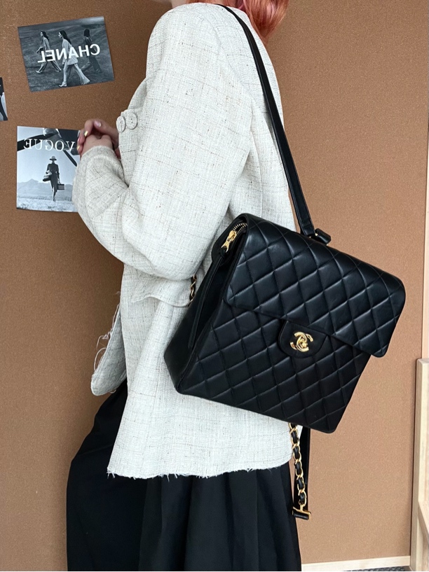 95新 Chanel/香奈儿 5883 Chanel 黑金双肩包 jennie同款