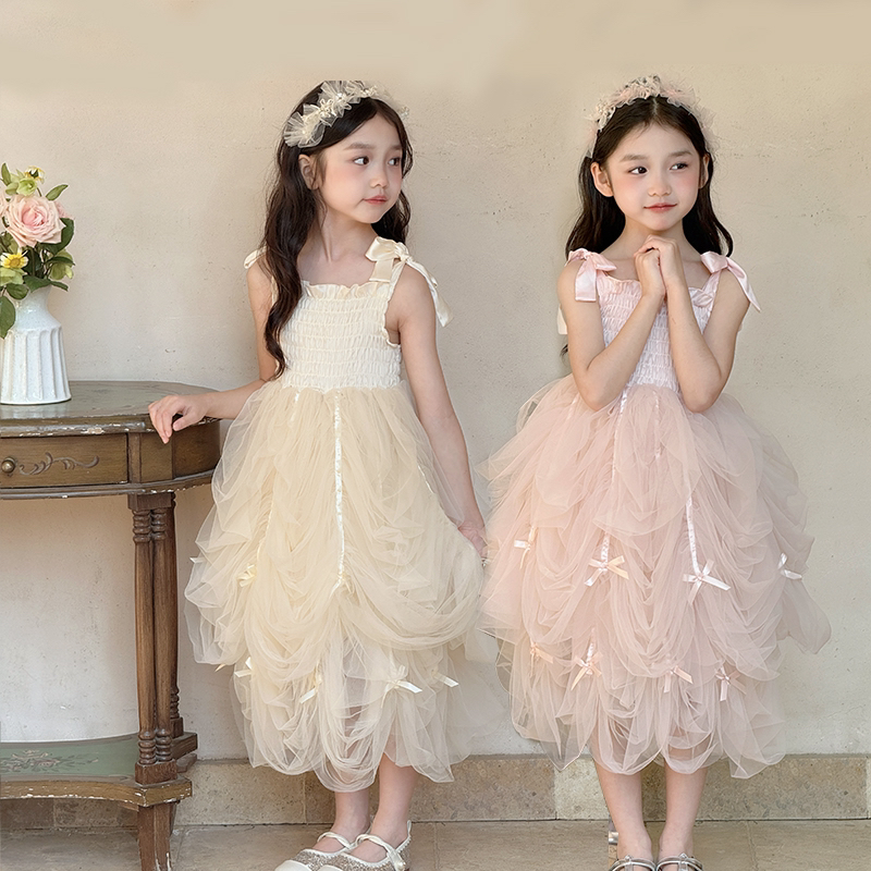 YFY女童蝴蝶结吊带公主裙连衣裙幼儿园纱裙蕾丝小女孩蓬蓬公主裙