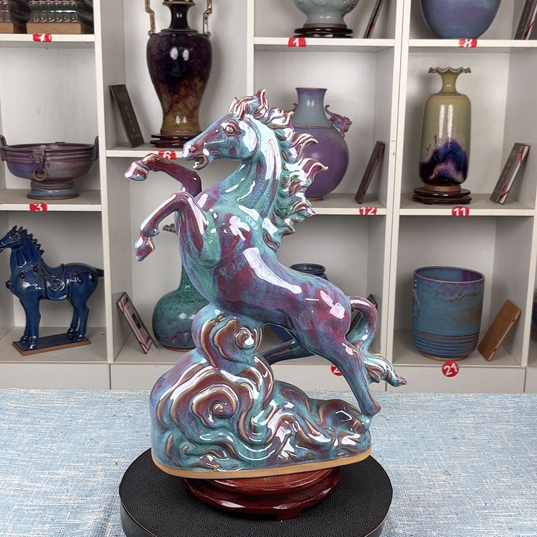 瓷片马到成功摆件
