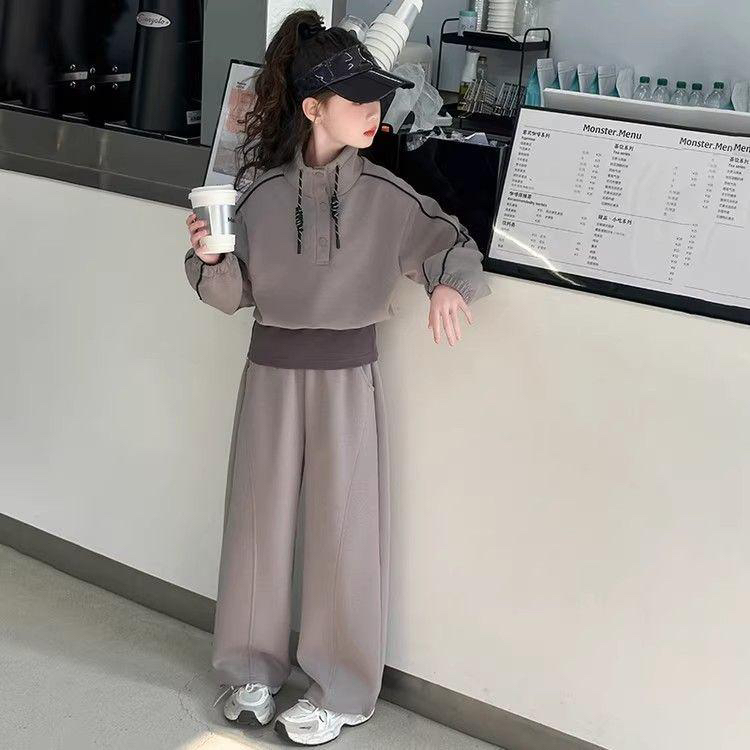 女童春装气质立领休闲卫衣两件套2025新款潮流运动套装女孩潮款