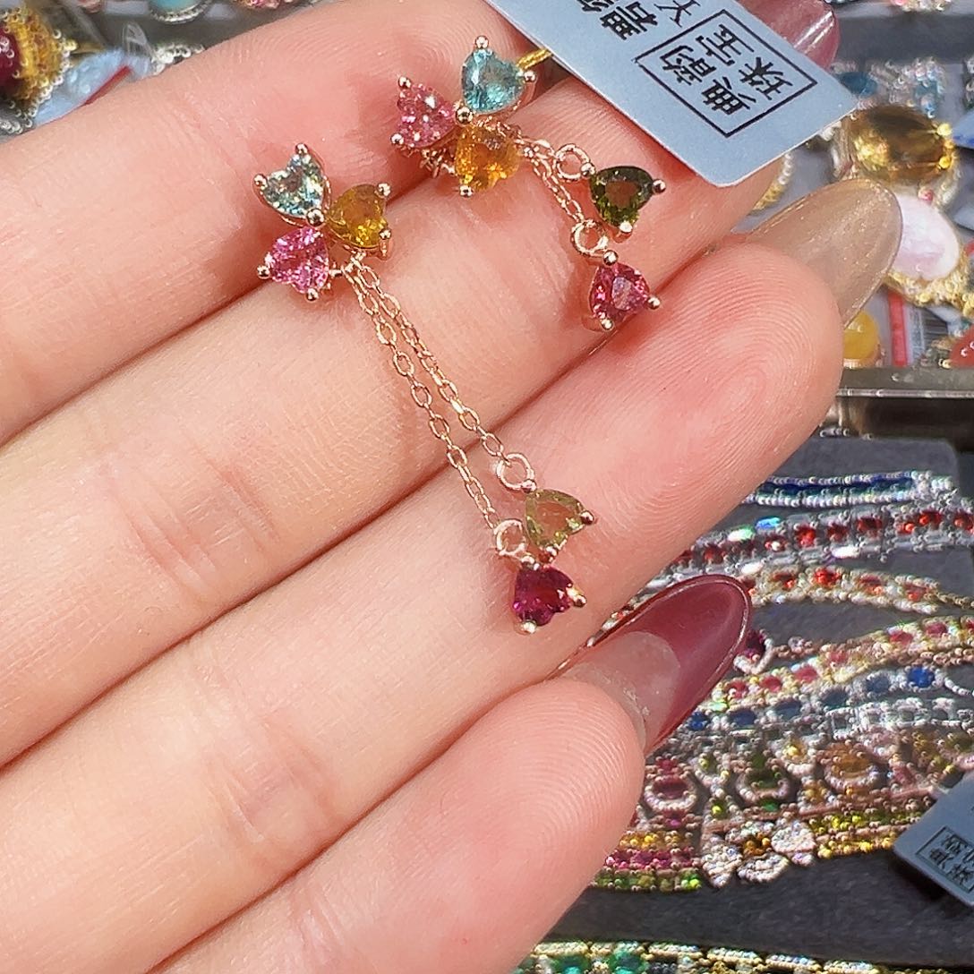 银S925镶嵌耳饰碧玺