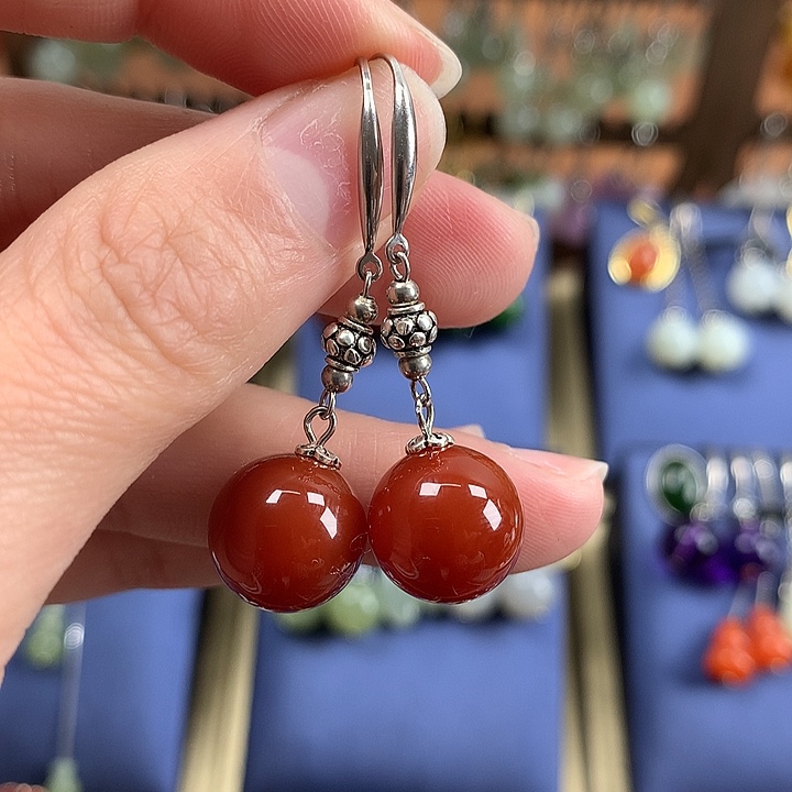 玛瑙/玉髓耳环银S925镶嵌12左右