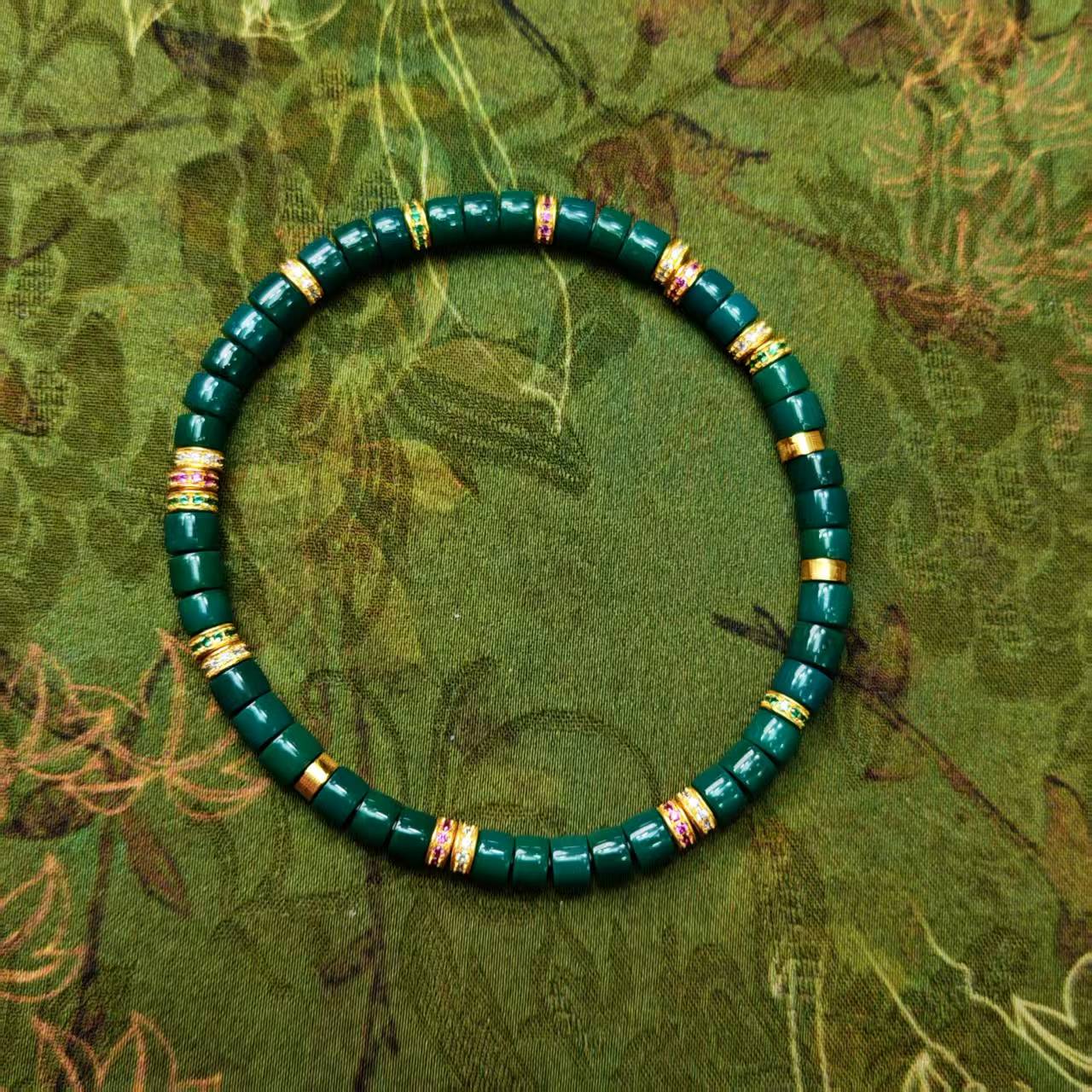 珺笙珠宝】极光·地狱绿巅峰极致玉化高奢绿松石18K直切手串