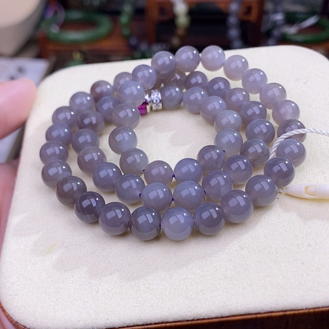 和田玉烟紫清货价约8MM未镶嵌