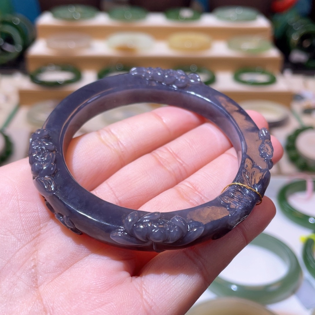 和田玉高品烟紫手镯53、54未镶嵌