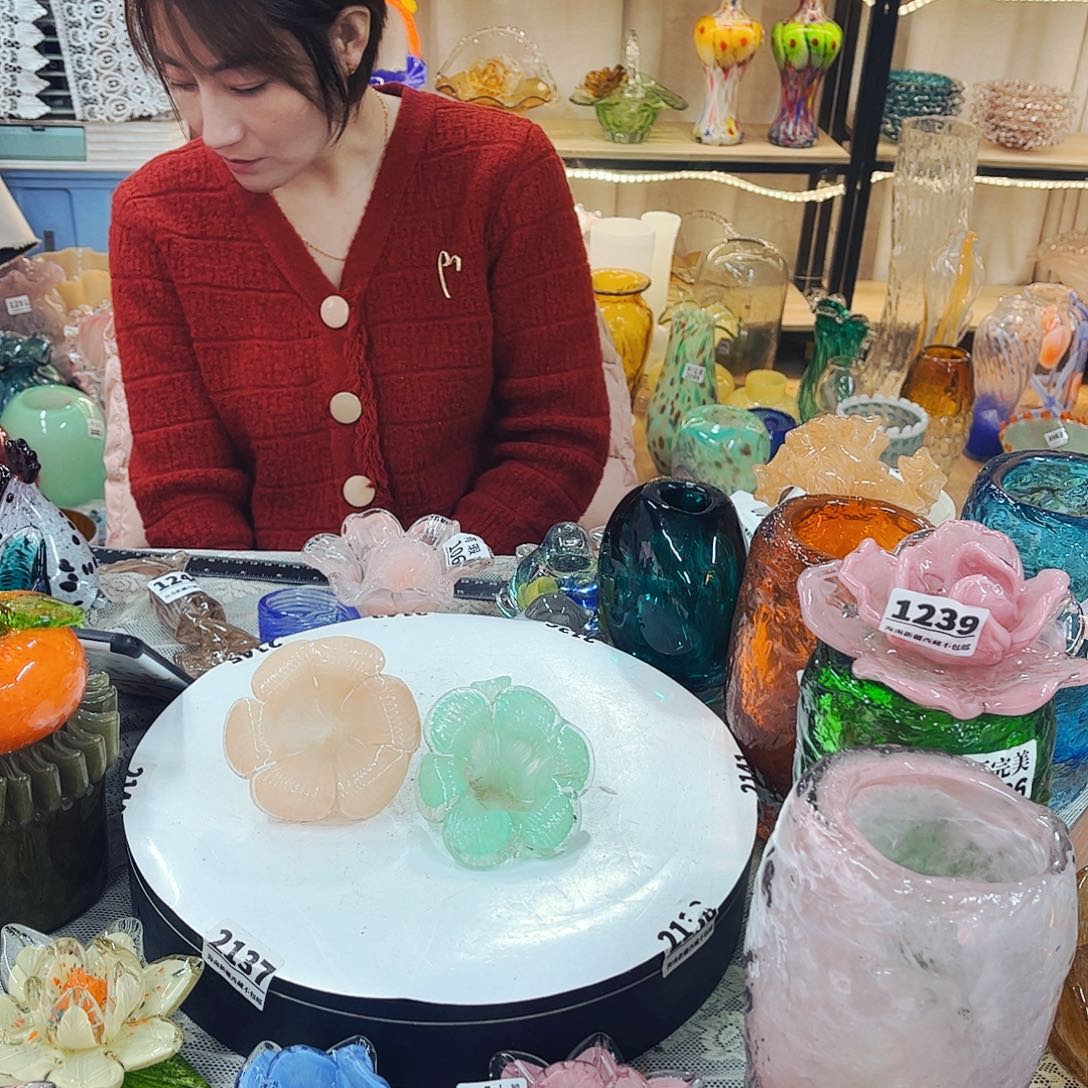 小花头一对 家悦琉璃工艺品不完美